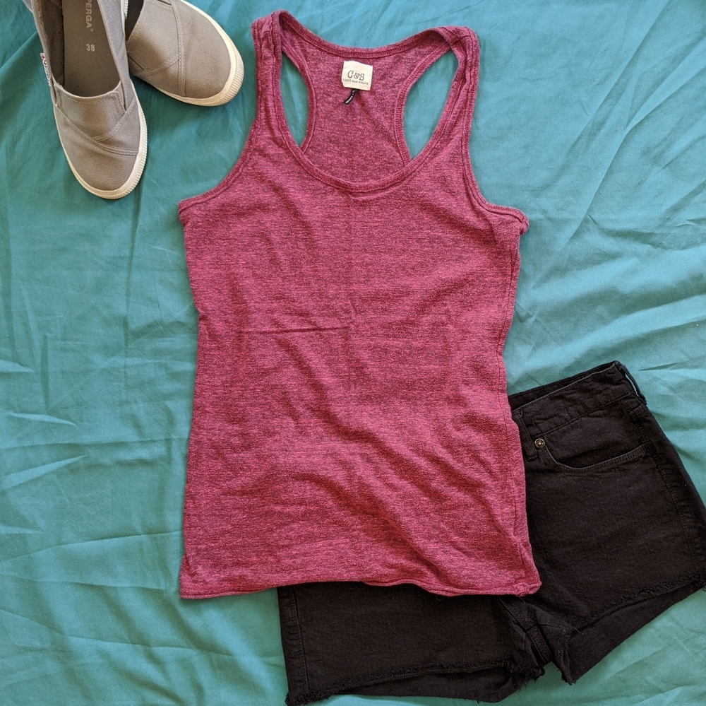 check and stripe fuschia racerback tank